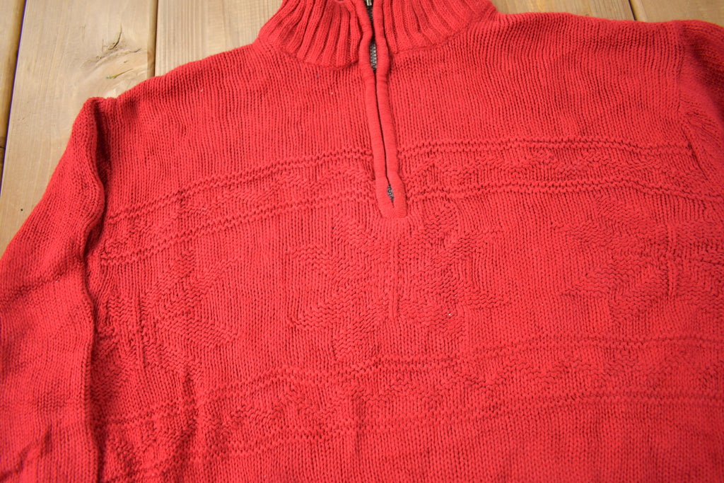 Vintage Y2K Chaps Embroidered Logo Quarter Zip Knit Sweater Size M