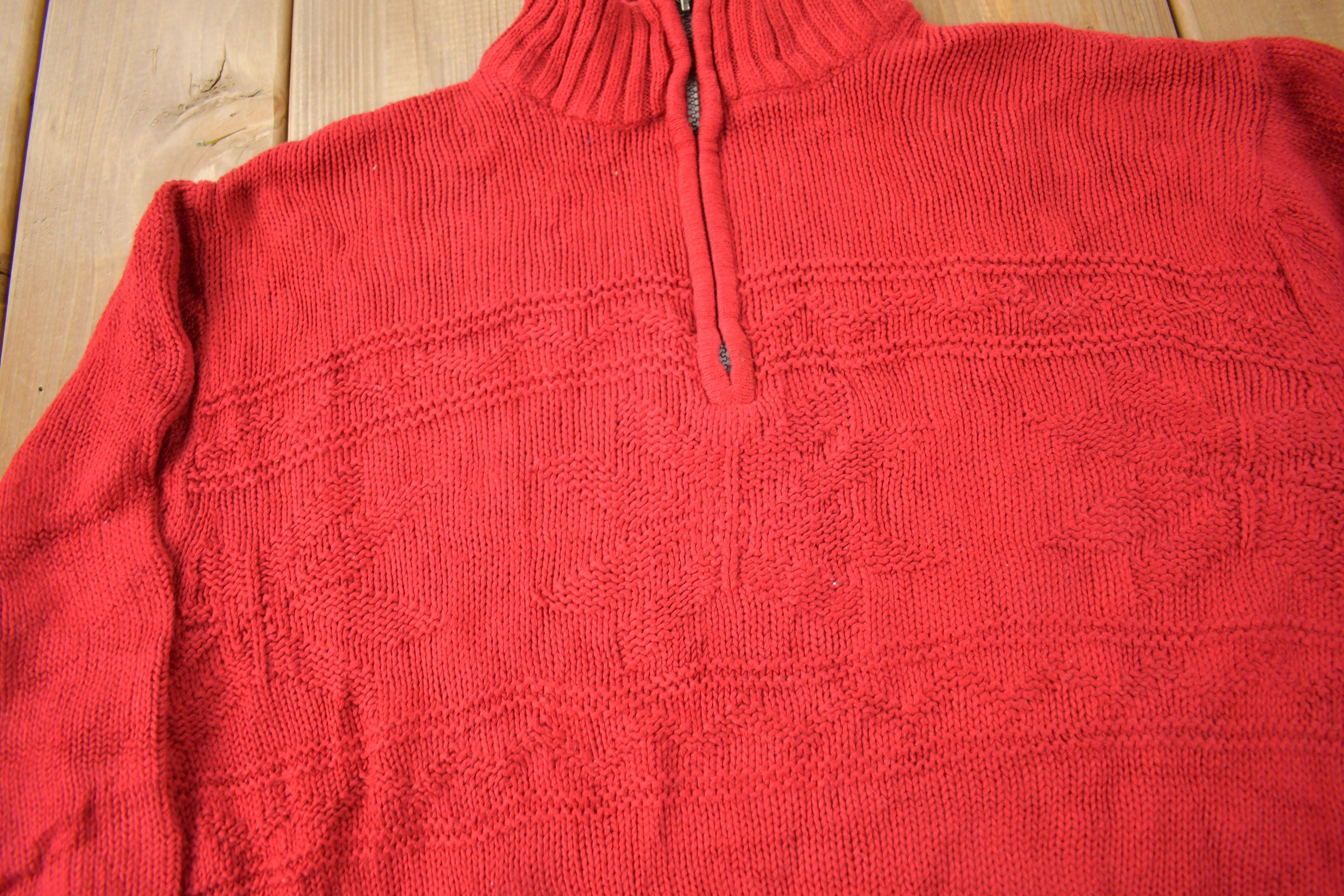 Vintage Y2K Chaps Embroidered Logo Quarter Zip Knit Sweater Size M