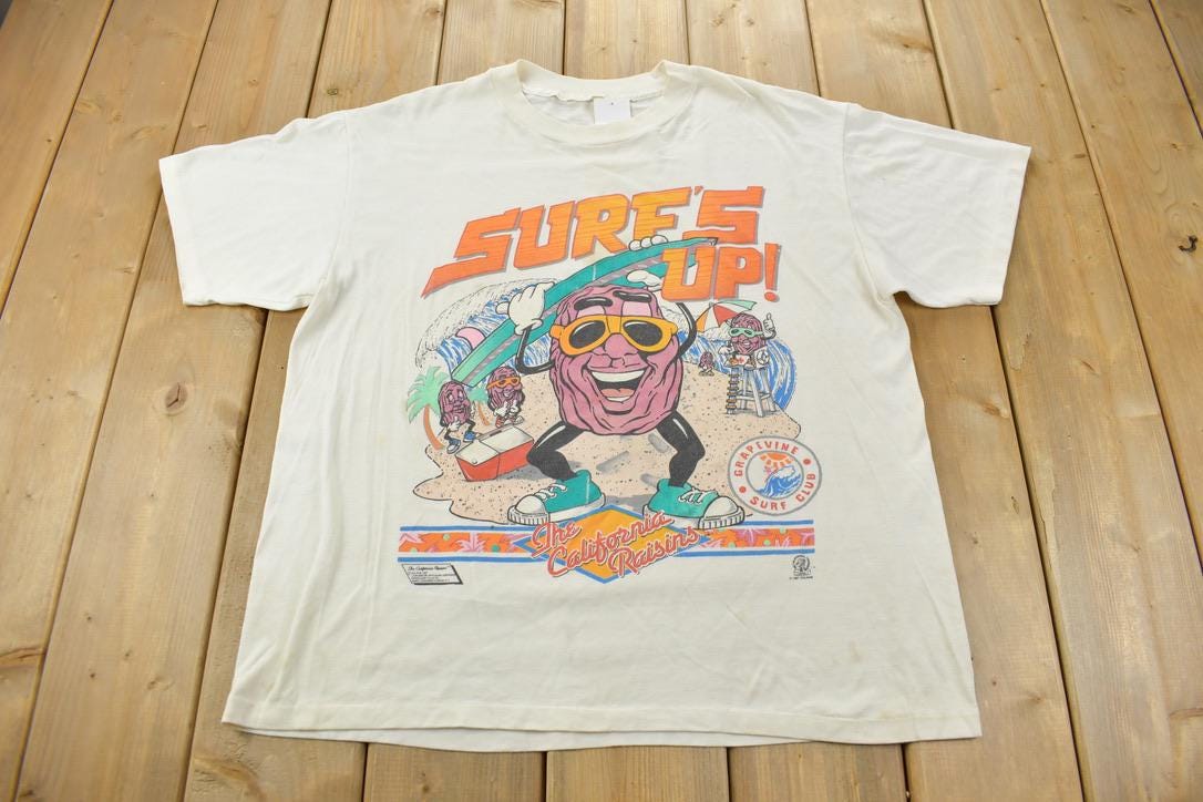 Vintage 1987 Surf's Up The California Raisins Single Stitch Graphic T-Shirt Made In USA