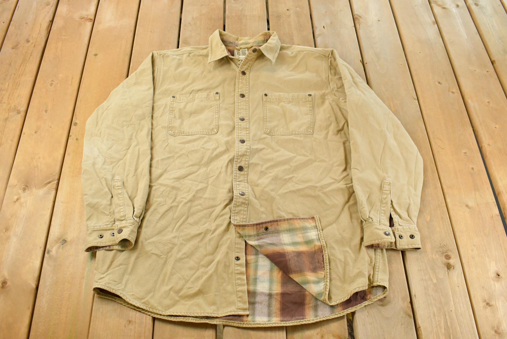Vintage 1990s L.L. Bean Plaid Lined Button Up Shirt Men's XL Tall / Vintage Hiking Shirt / 90s Work Shirt / Outdoors