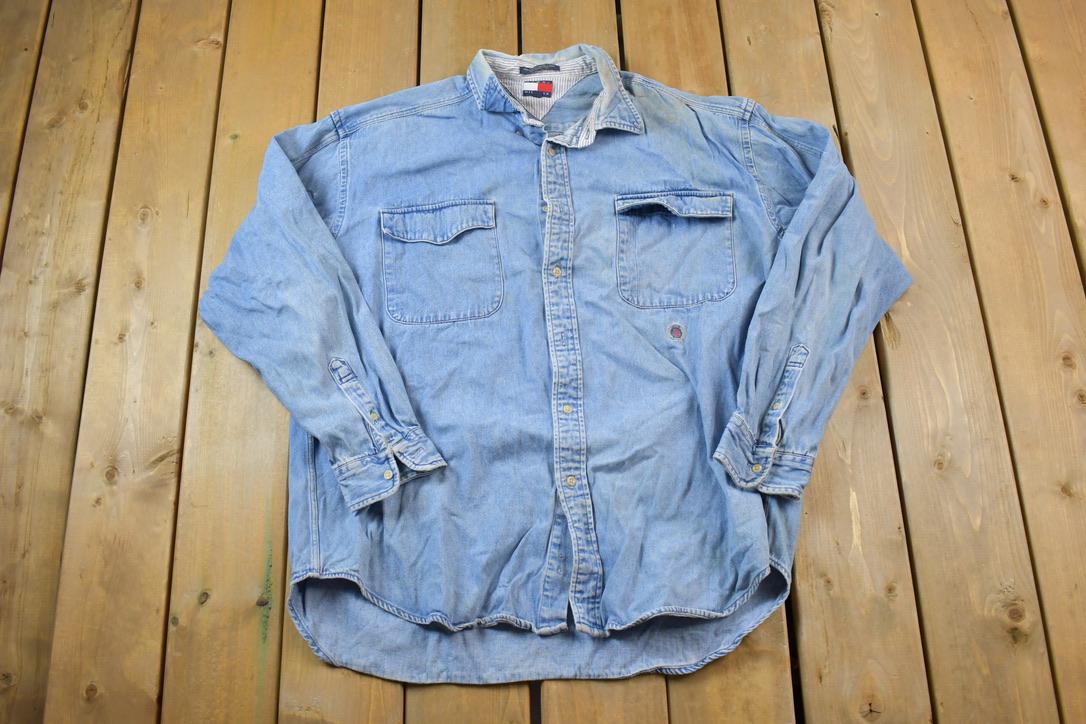 Vintage 1990s Tommy Hilfiger Denim Blank Button Up Shirt