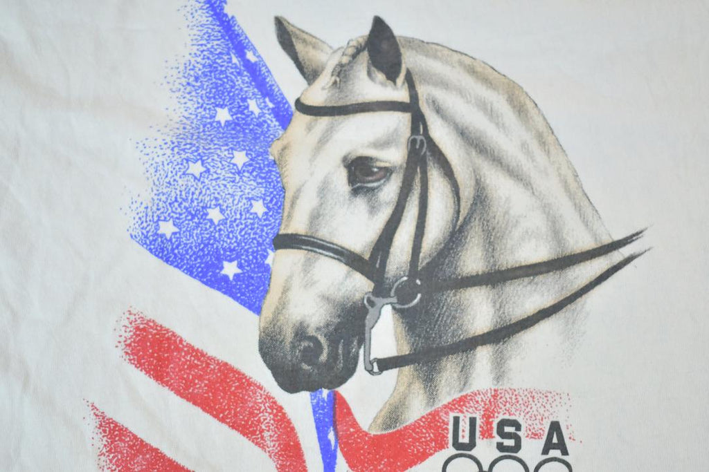 Vintage 1990s USA Olympic Horse Souvenir Single Stitch Graphic Print T-Shirt Made In USA