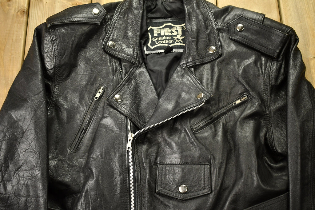 Vintage 1990s First Genuine Leather Biker Jacket