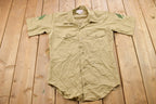 Vintage 1990s USMC Military Beige Blank Button Up Shirt