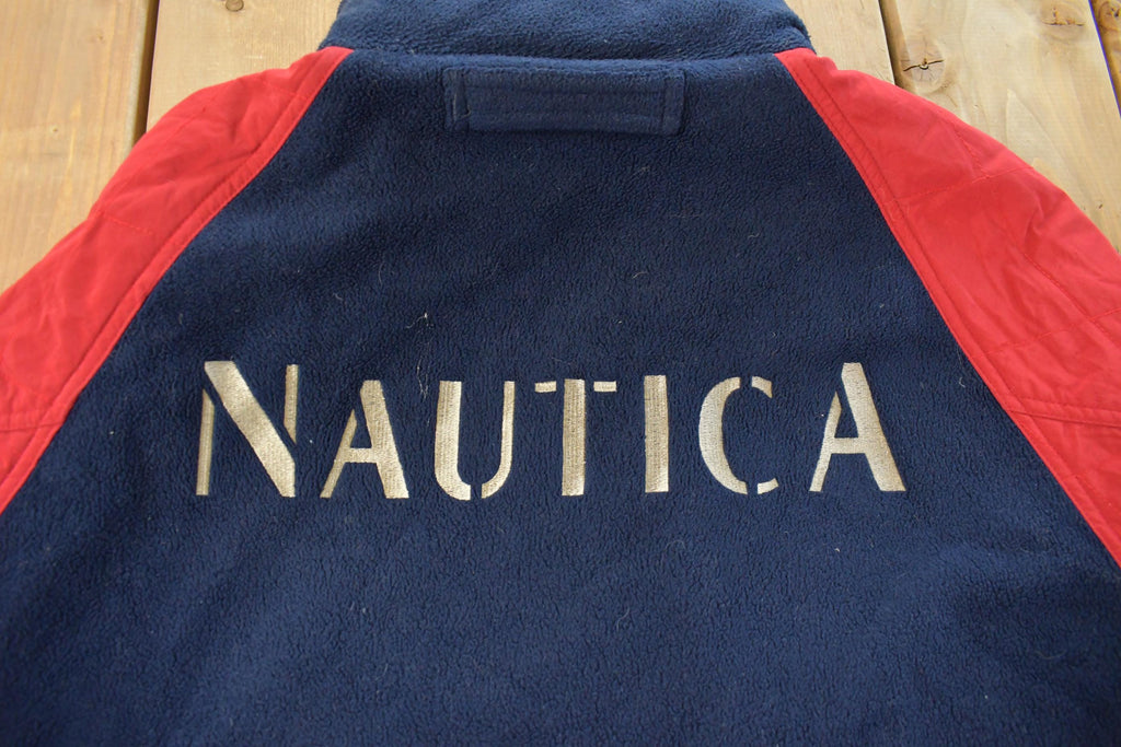 Vintage 1990s Nautica Navigation Reversible Fleece Jacket Men's Medium/ Embroidered Logo / Athletic Winter Sailing / Streetwear