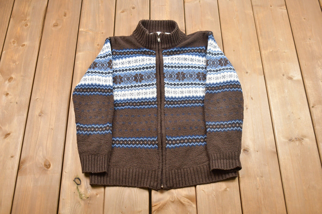 Vintage Carolyn Taylor Knitted Zip Up Sweater / Vintage 90s Crewneck / Pattern Sweater / Outdoor / Knitted Jacket