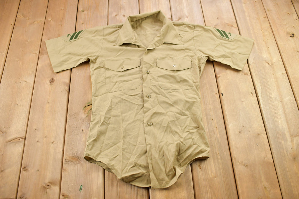Vintage 1990s Beige Blank Military Button Up Shirt