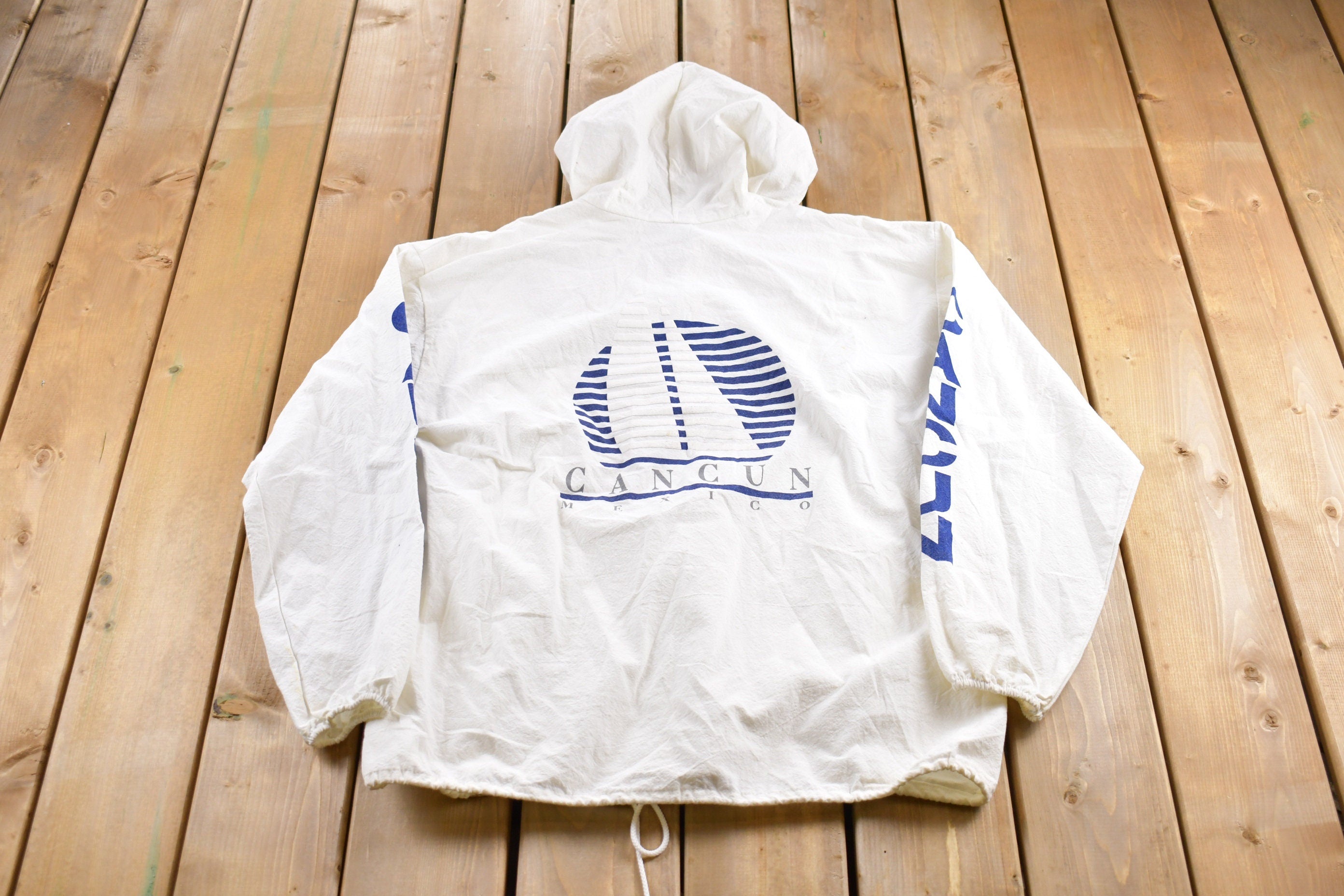Vintage 1990s Cancun Mexico Full Zip Graphic Hoodie