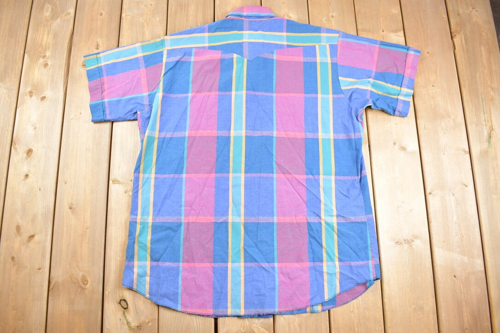 Vintage 1980s Plaid Pearl Snap Western Button Up Shirt