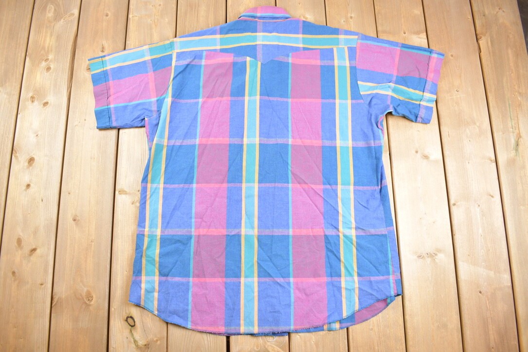 Vintage 1980s Plaid Pearl Snap Western Button Up Shirt