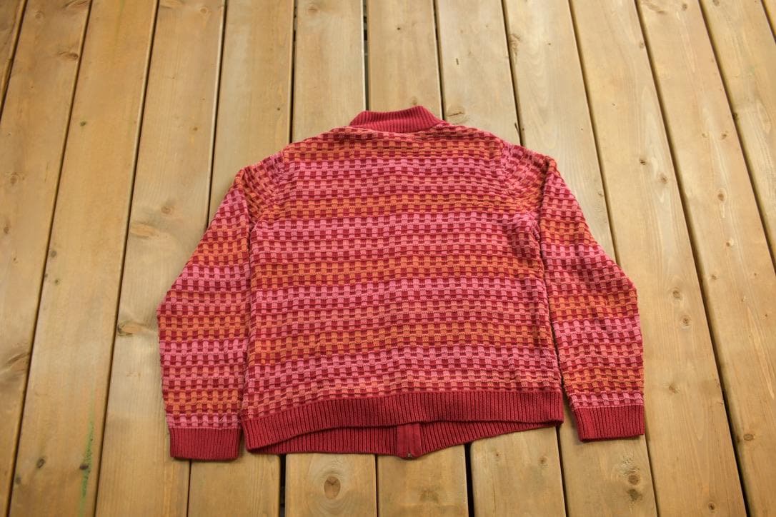Vintage 1990s Christopher & Banks All Over Print Full Zip Knitted Sweater