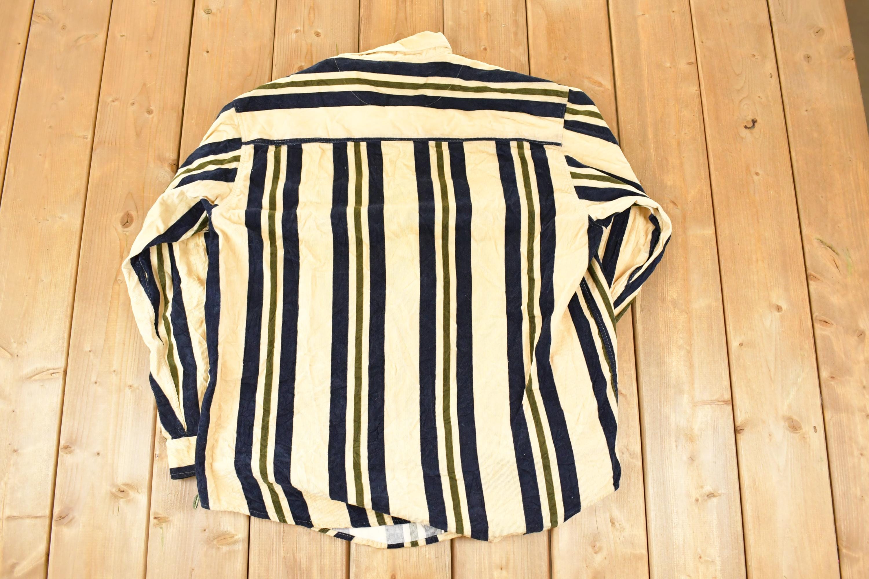 Vintage 1990s Northwest Territories Vertical Striped Corduroy Button Up Shirt Mens L