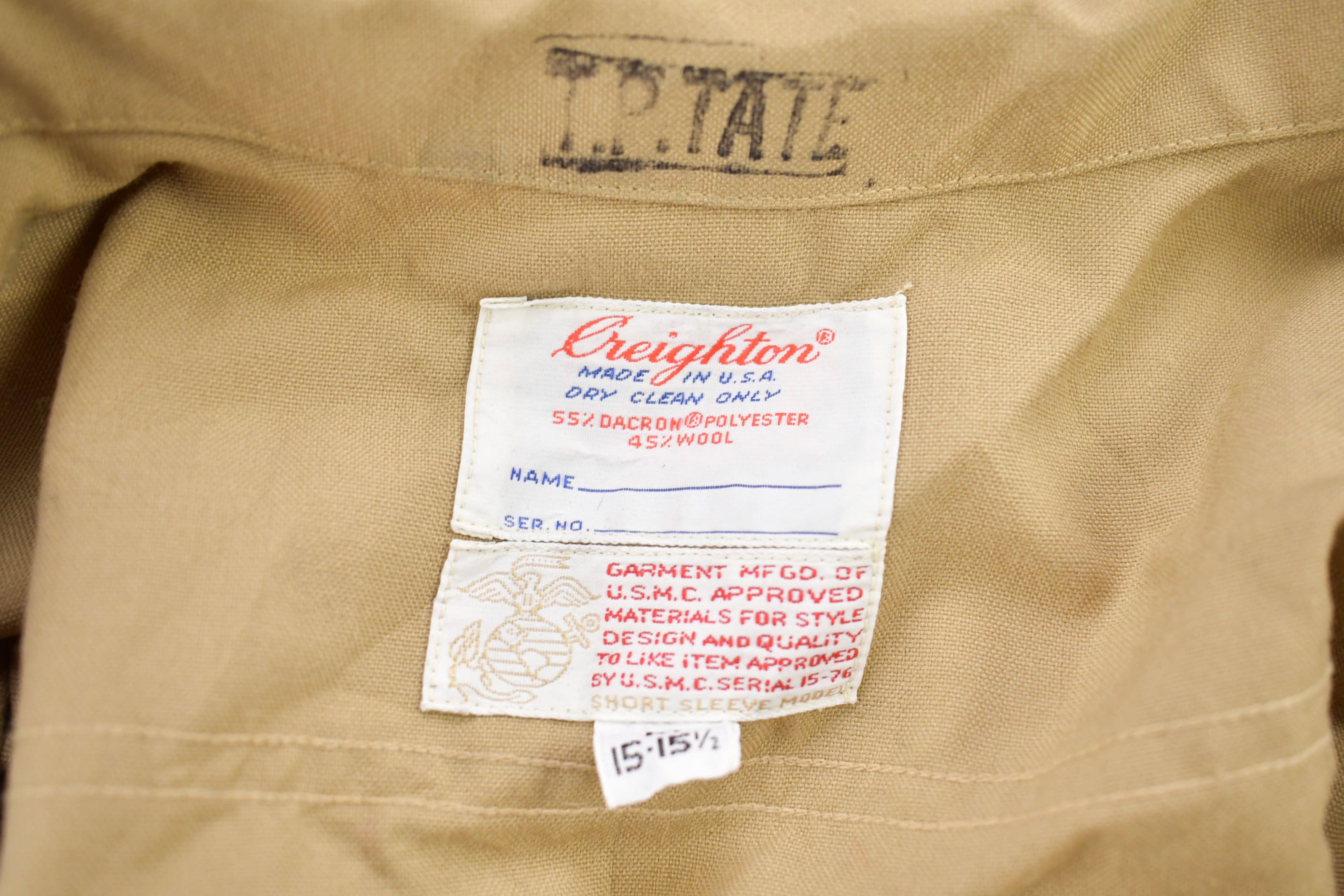 Vintage 1990s Blank Beige U.S.M.C. Military Button Up Shirt