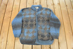 Vintage 1980s Del Mundo Wool Hand Knit Full Zip Sweater Men's Large