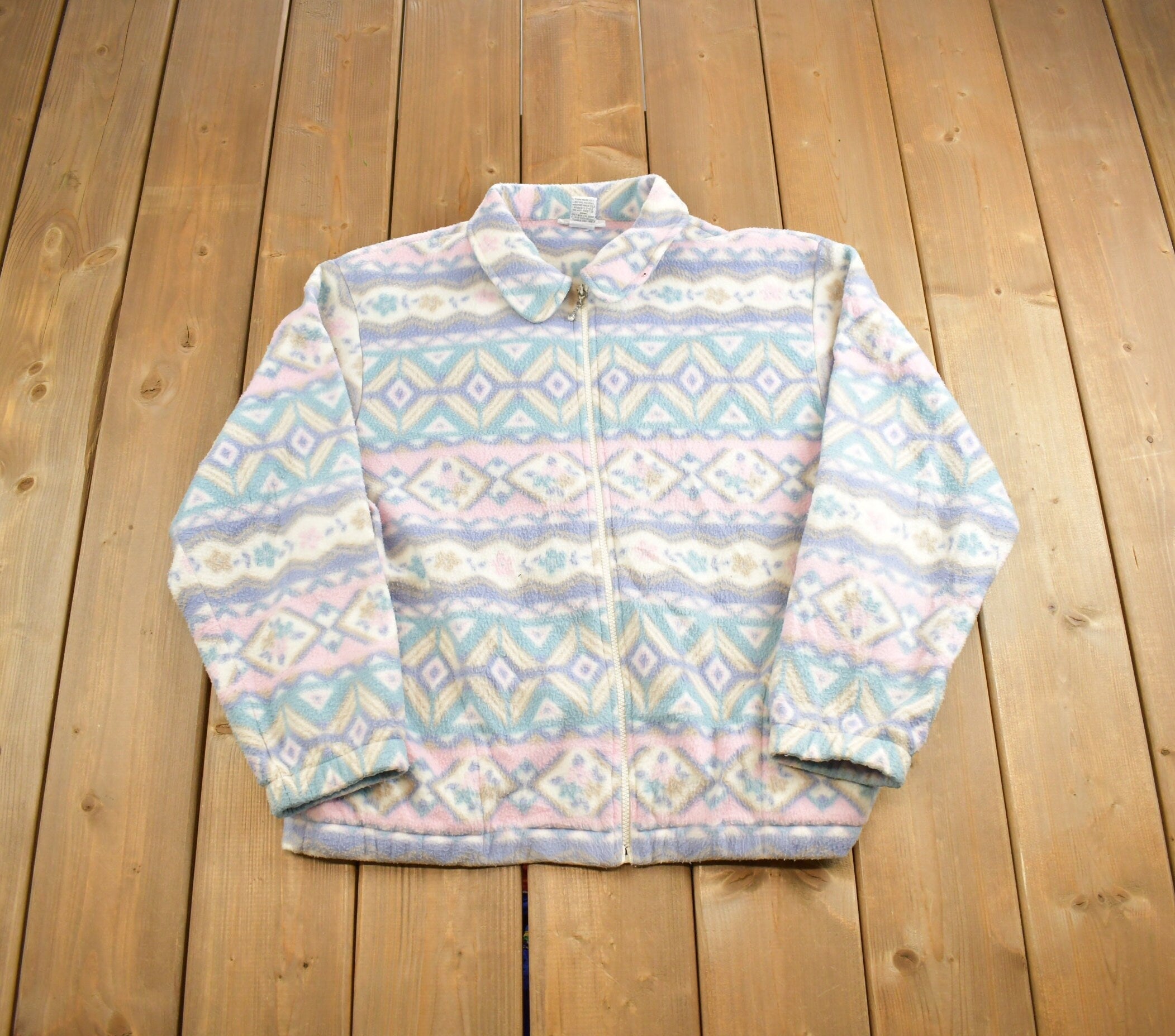 Vintage 1990s Alfred Dunner Colorful Fleece Zip Up Sweater