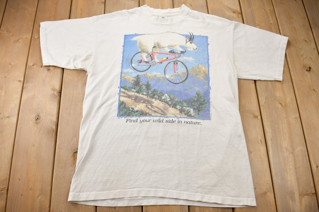 Vintage 1990s Goat Bike Find Your Wild Side in Nature Graphic T-Shirt