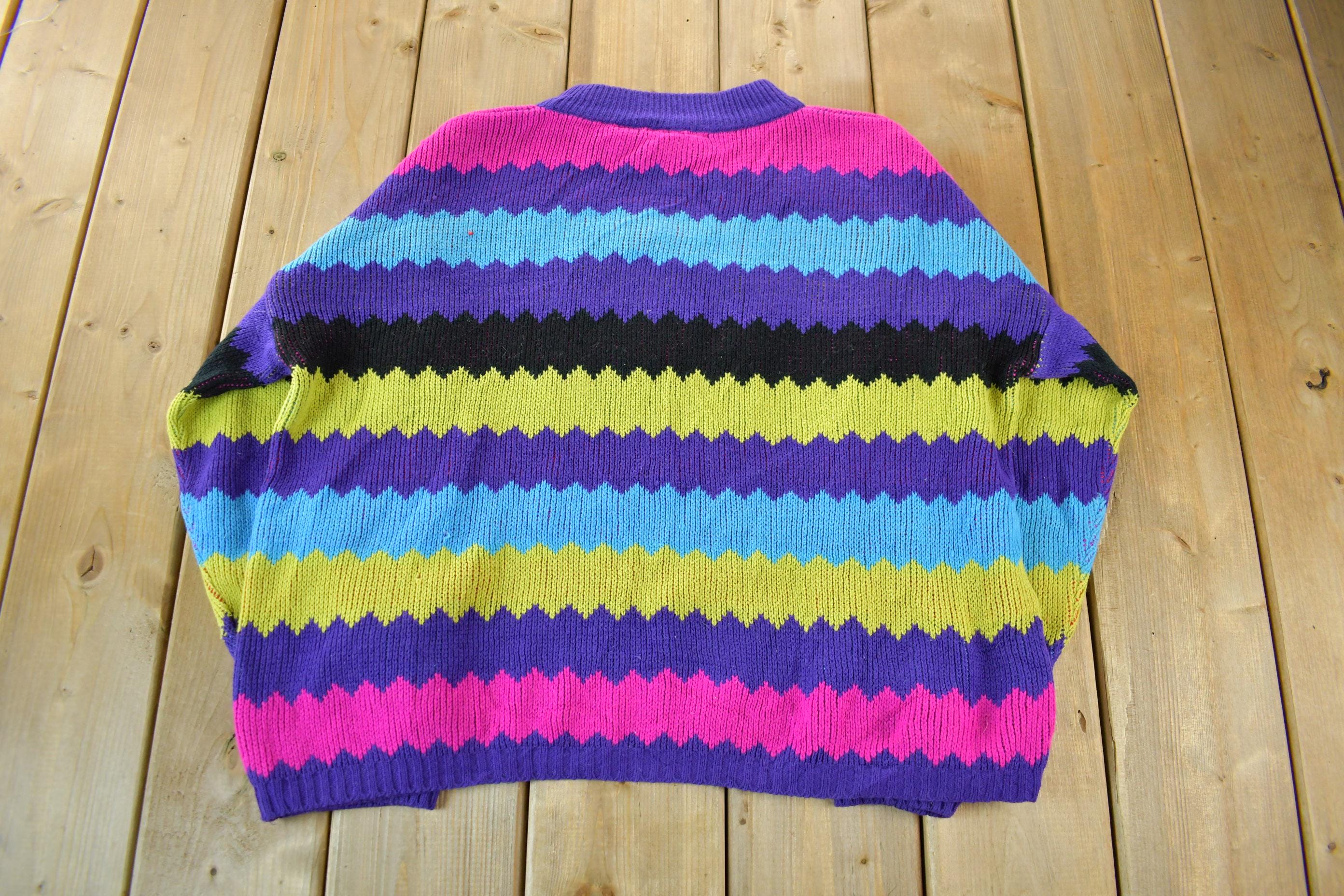 Vintage 1990s Exclusive Imports Knit Abstract Pattern Crewneck Sweater Women's Medium