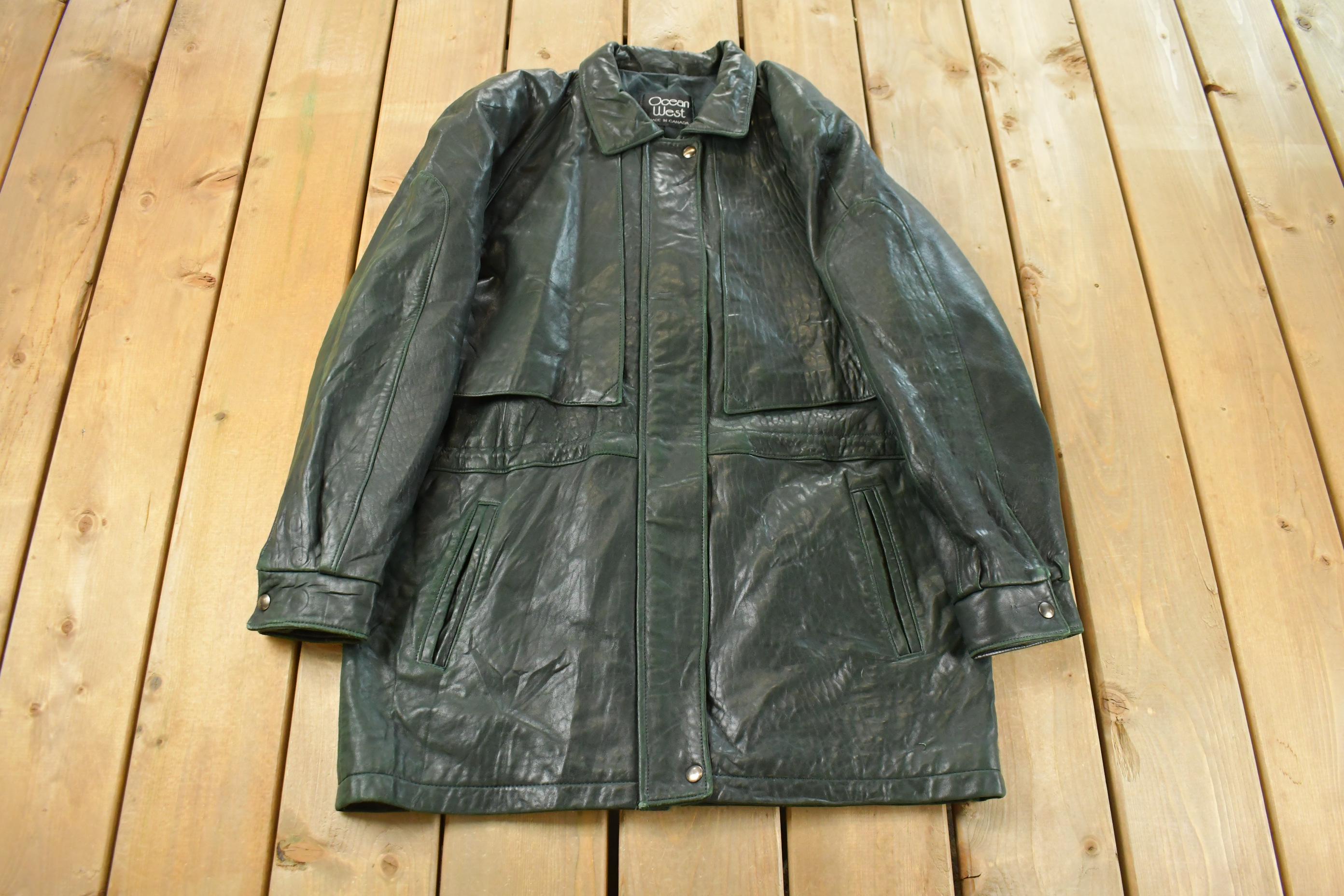 Vintage 1980s Ocean West Leather Long Coat Women's Large