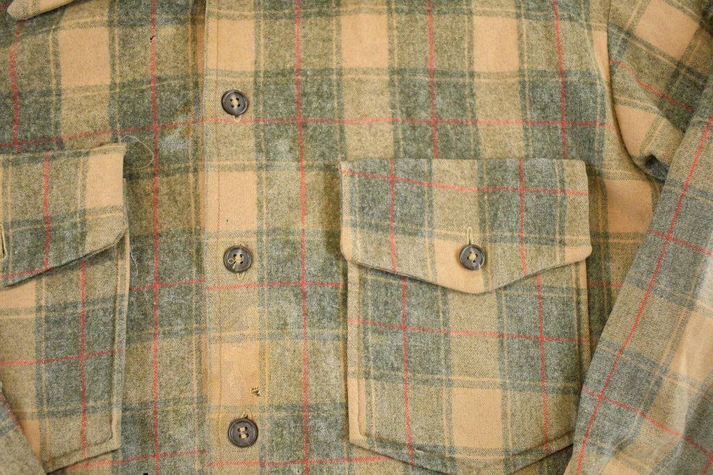 Vintage 1980s Wool Plaid Outdoorsman Heavyweight Button Up Shirt Men's M