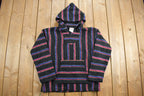 Vintage 1990s Veracruz Hooded Pullover Striped Knit Poncho Blanket Hoodie