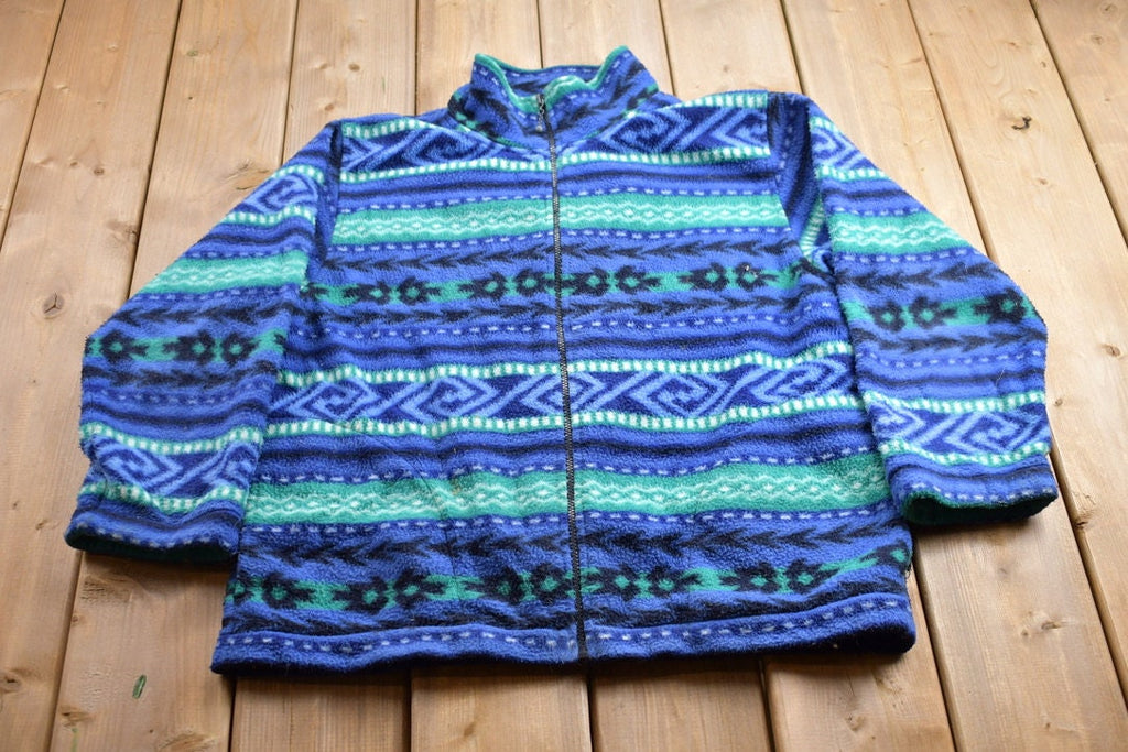Vintage 1990s Alfred Dunner Abstract Patterned Zip Up Fleece Sweater