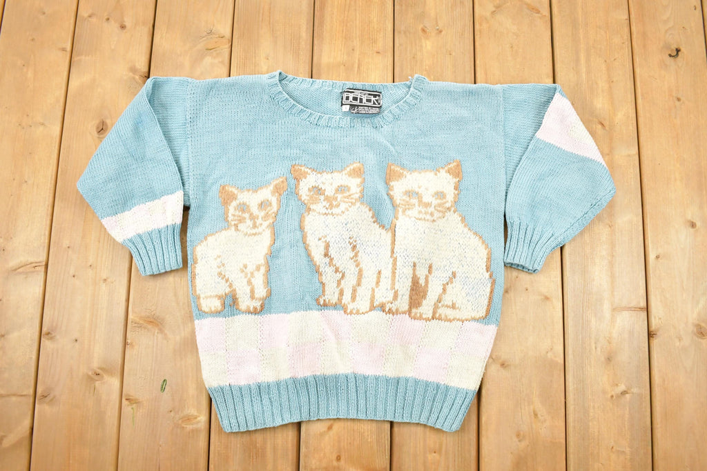 Vintage 1990s Triple Kitty Berek Hand Knit Crewneck Sweater Women's L