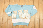 Vintage 1990s Triple Kitty Berek Hand Knit Crewneck Sweater Women's L