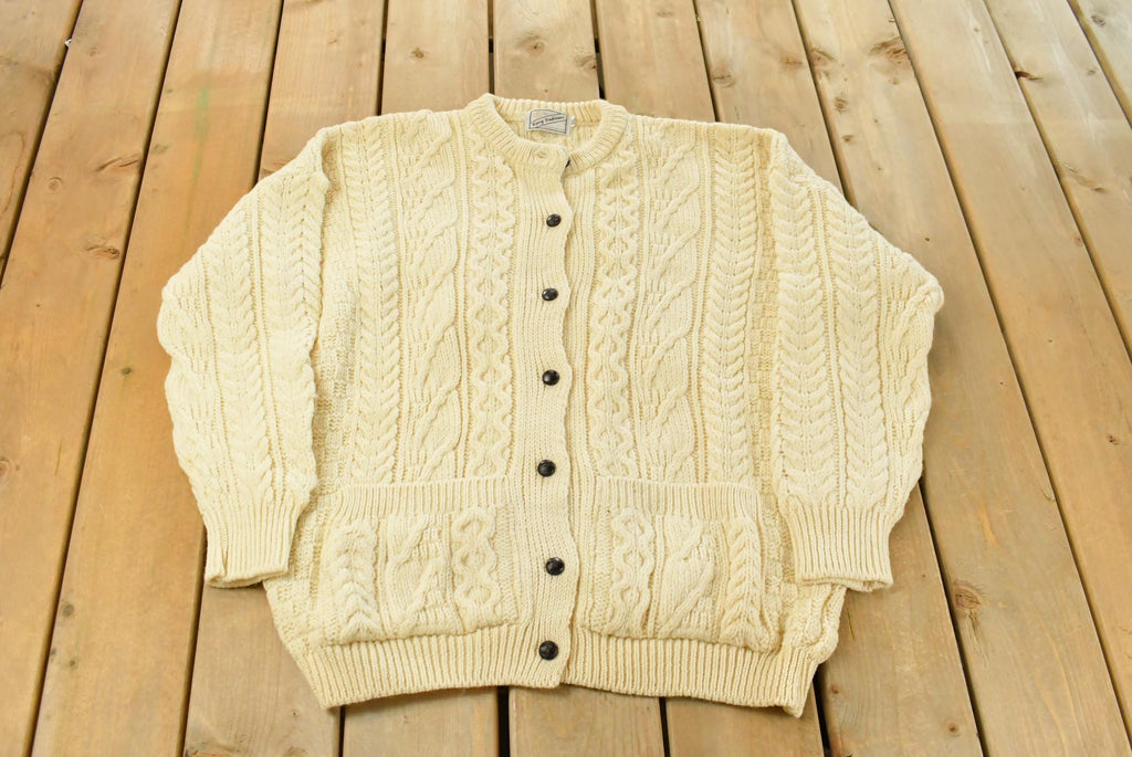 Vintage 1980s Kerry Traditions Cable Knit Wool Knit Cardigan Sweater Women's XL