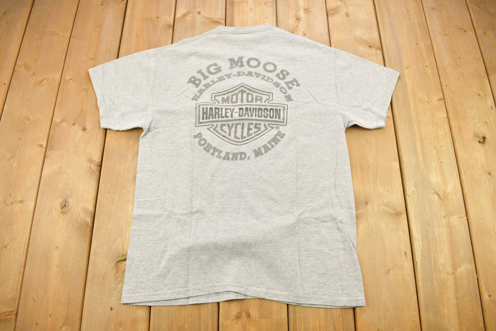 Vintage 1990s Big Moose Harley Davidson Portland Maine T-Shirt / Made In USA / Biker Tee / Souvenir T Shirt / Pocket Tee