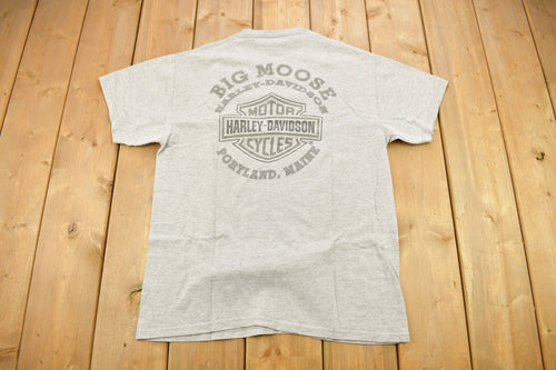 Vintage 1990s Big Moose Harley Davidson Portland Maine T-Shirt / Made In USA / Biker Tee / Souvenir T Shirt / Pocket Tee