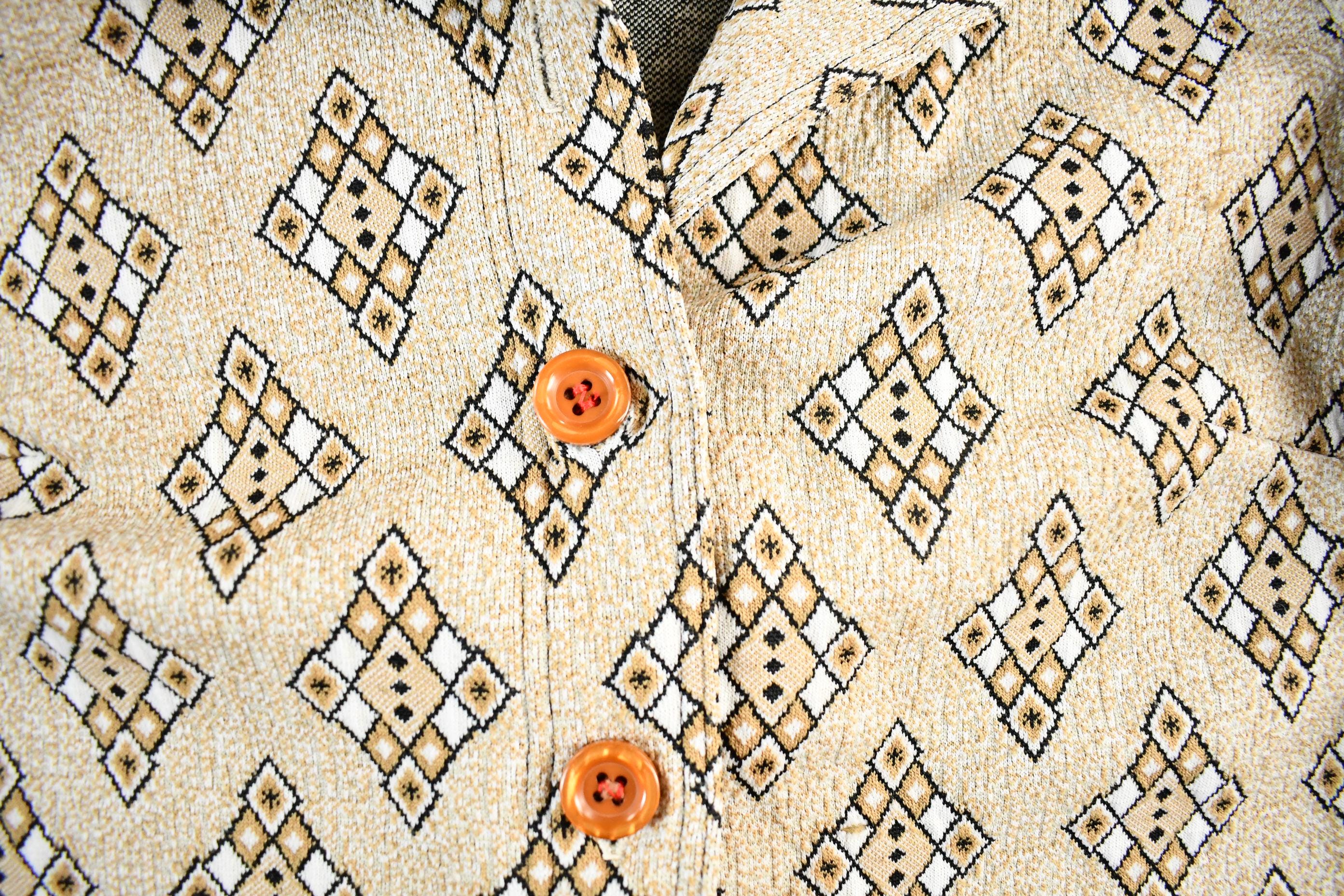 Vintage 1970's Argyle Pattern Button Up Shirt Women's Medium