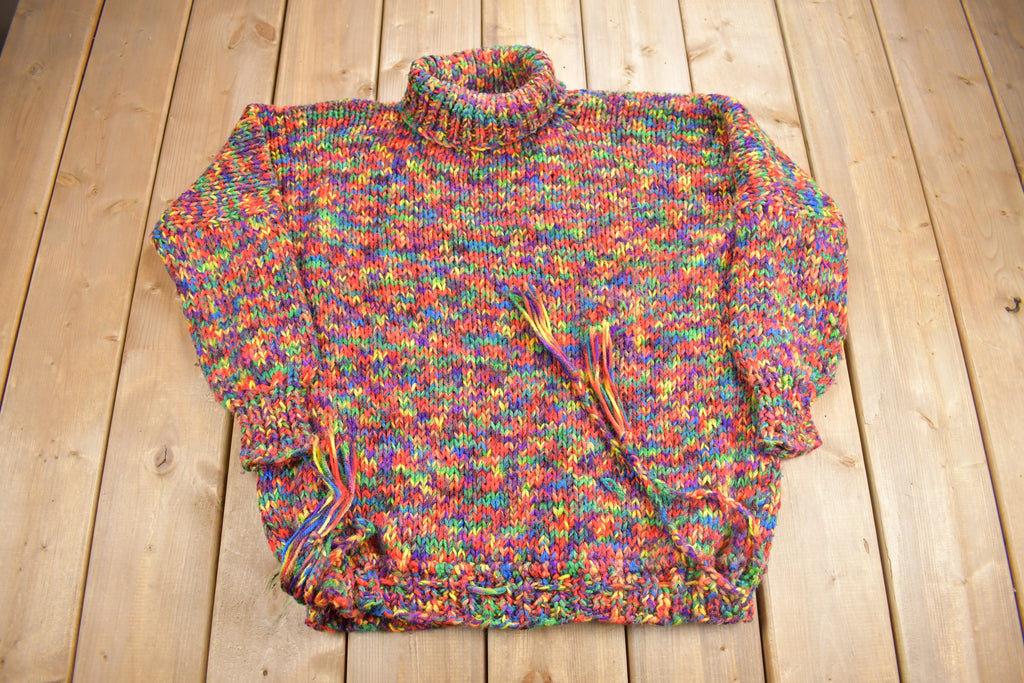 Vintage 1980s Rainbow Chunky Knit Turtleneck Sweater