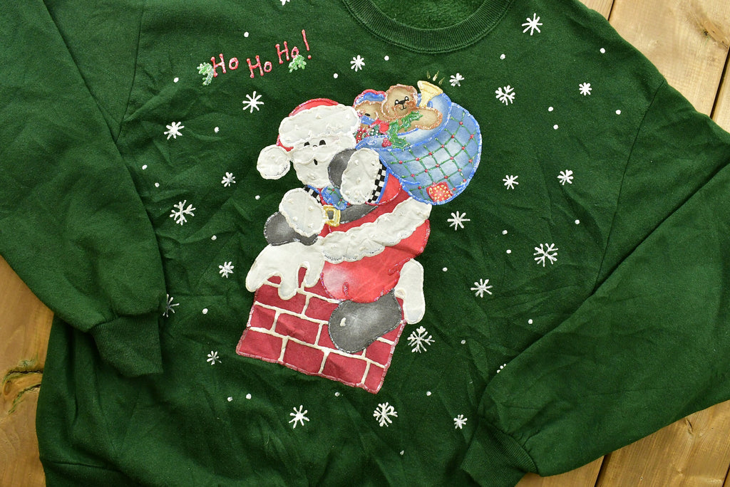Vintage 90's Santa Claus Christmas Sweater , 90s Holiday Crewneck , Winter Wear , Festive Graphic Print , Made In USA