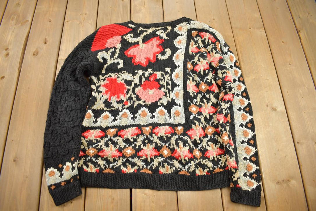 Vintage 1990s Needleworks Knit Patchwork Crewneck Sweater / Vintage 90s Crewneck / All Over Pattern Sweater / Hand Knit