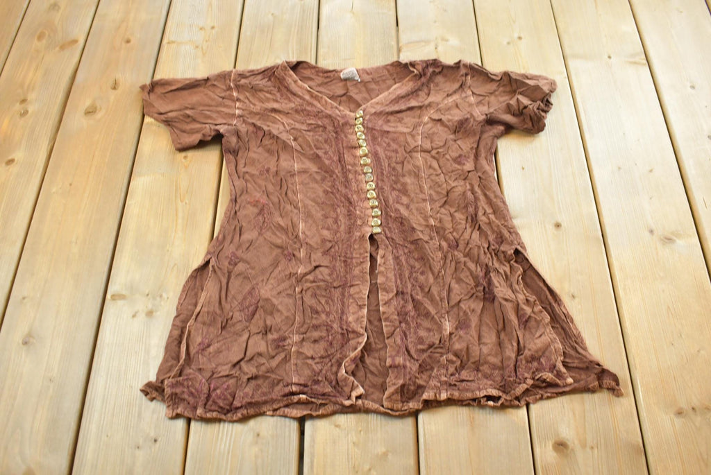 1990s Geeta Button Up Rayon Blouse Shirt Womens M /