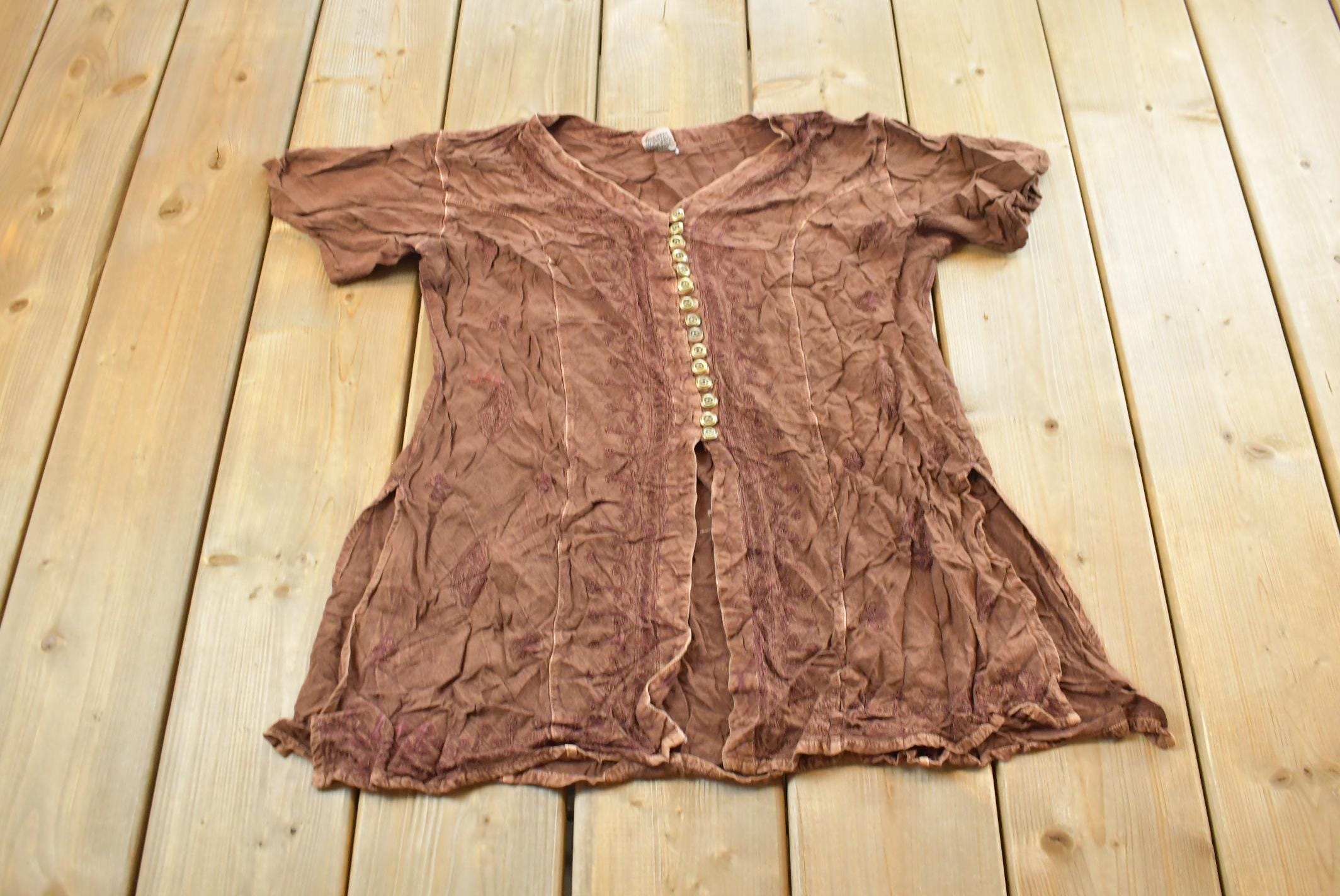 1990s Geeta Button Up Rayon Blouse Shirt Womens M /
