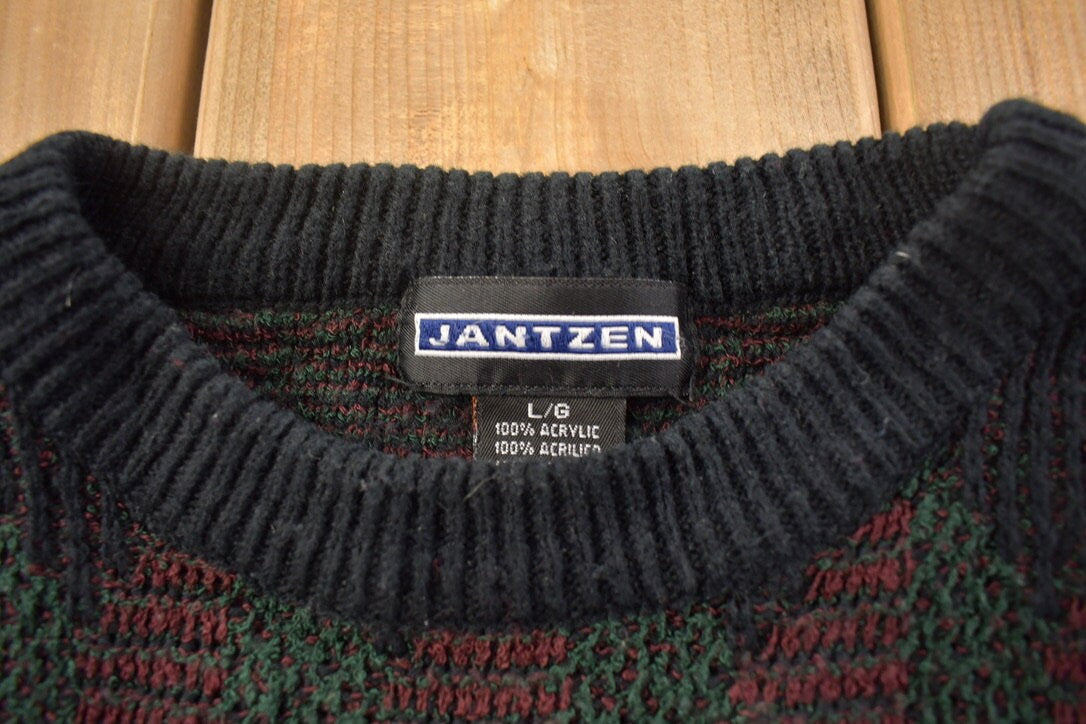 Vintage 1990s Jantzen Knitted Crewneck Sweater  Vintage 90s Crewneck  All Over Pattern  Colorful  Sweatshirt  Abstract Pattern