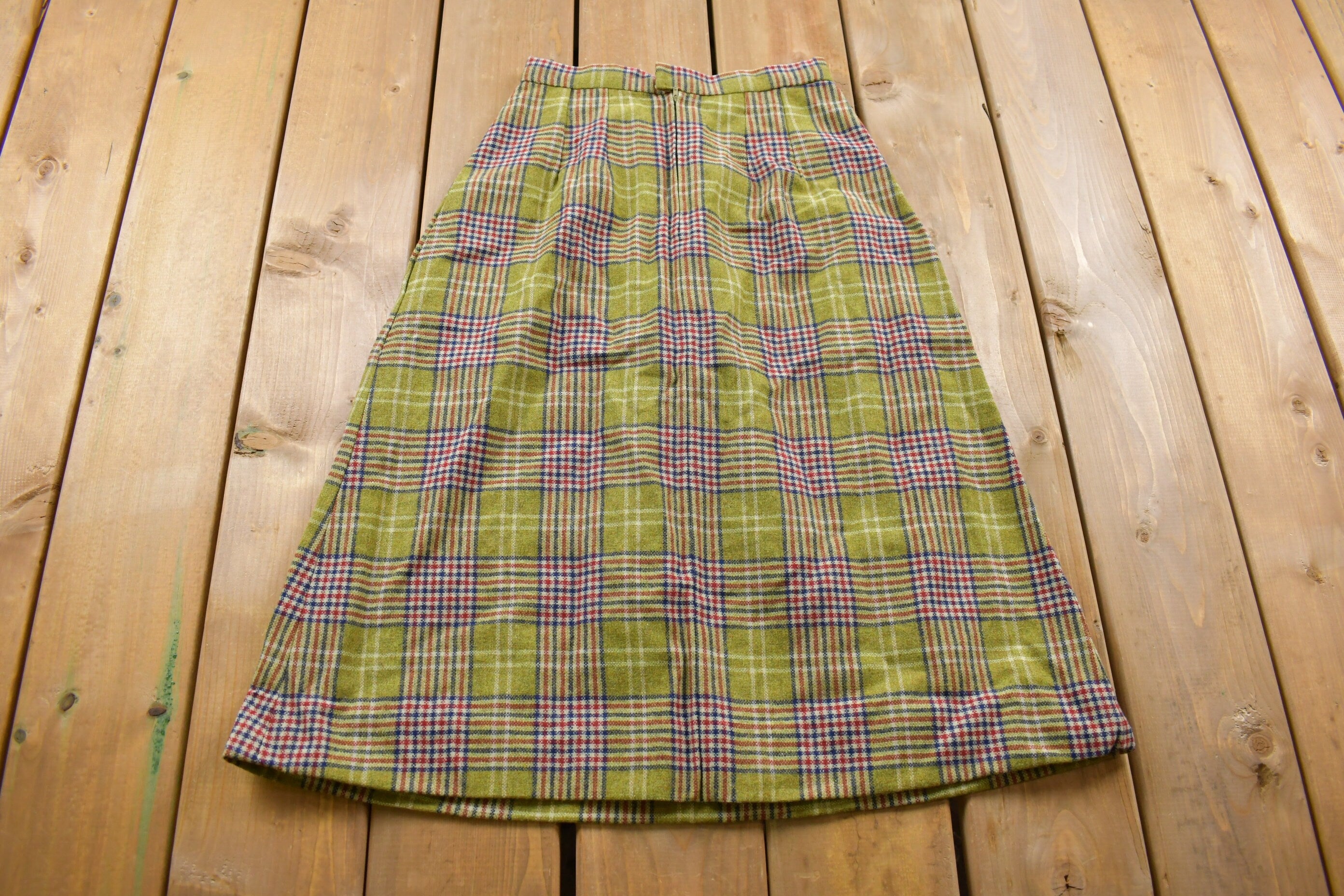 Vintage 1970s Plaid Long Skirt Size 24 x 28