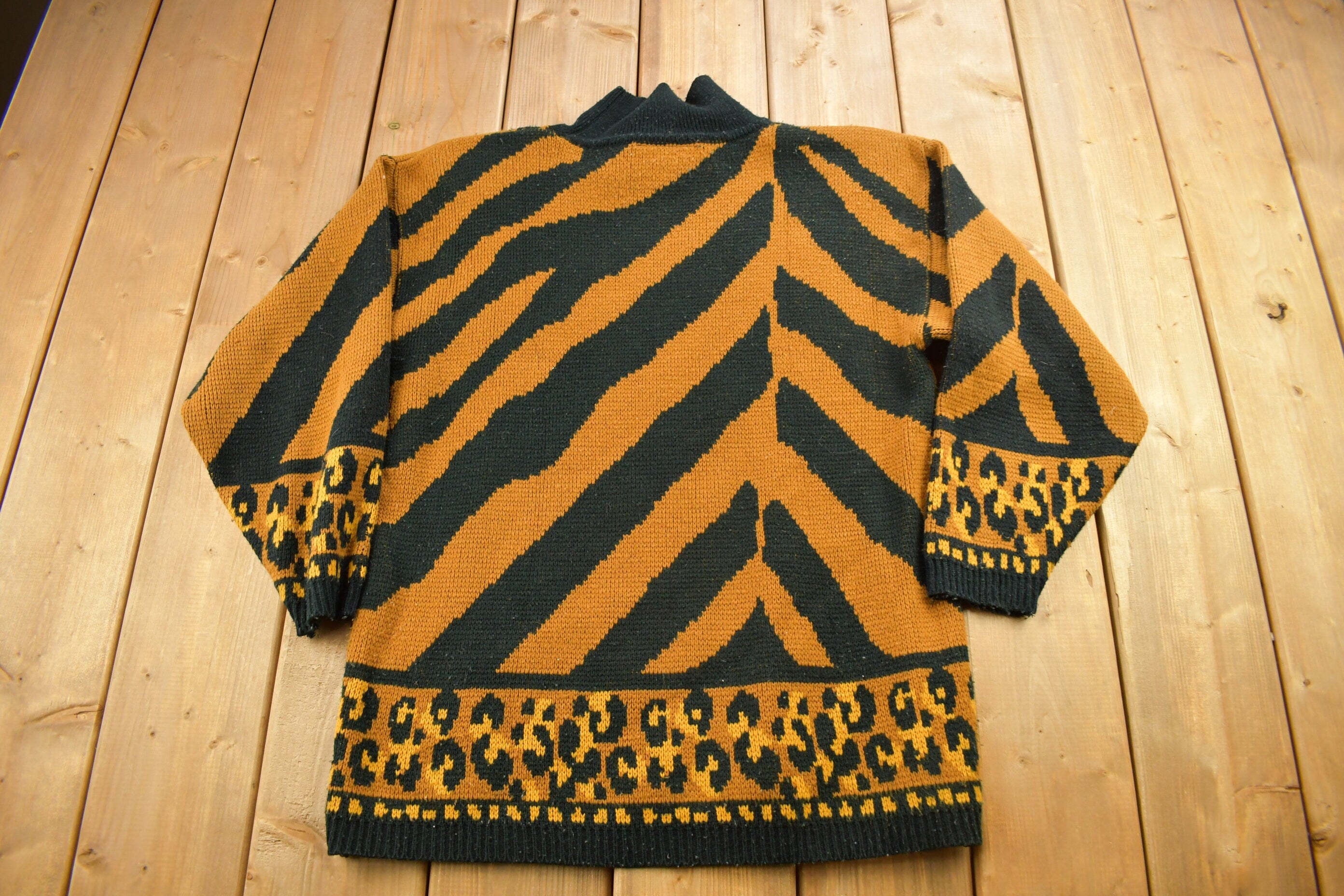 Vintage 1990s Michael Carrie Tiger Striped Knitted Sweater