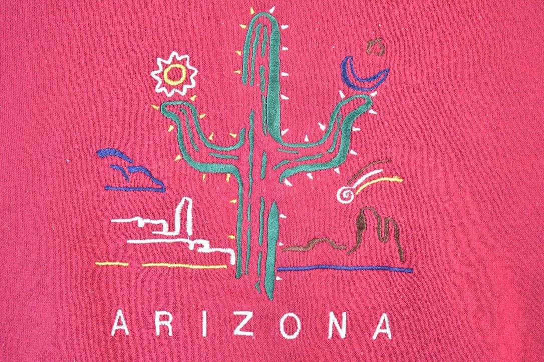 Vintage 1990s Arizona Cactus Embroidered Crewneck Sweatshirt Mens L / Made In USA / 90s Souvenir Crewneck / Vintage Souvenir Crewneck