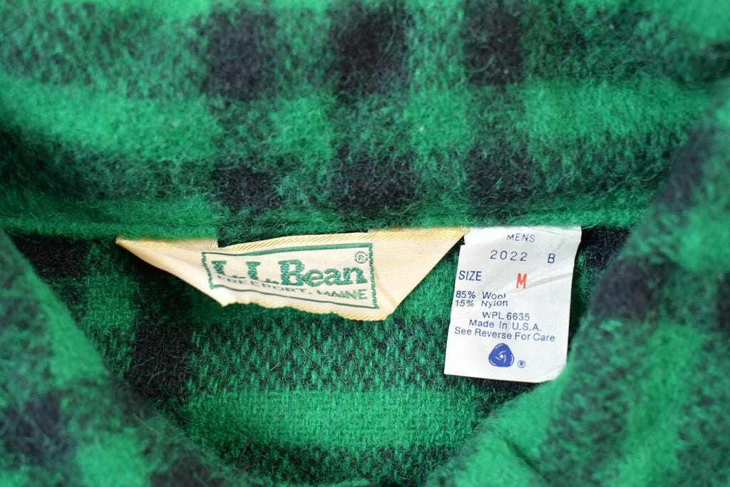 Vintage 1980s LL Bean Green Buffalo Plaid Wool Button Up Shirt