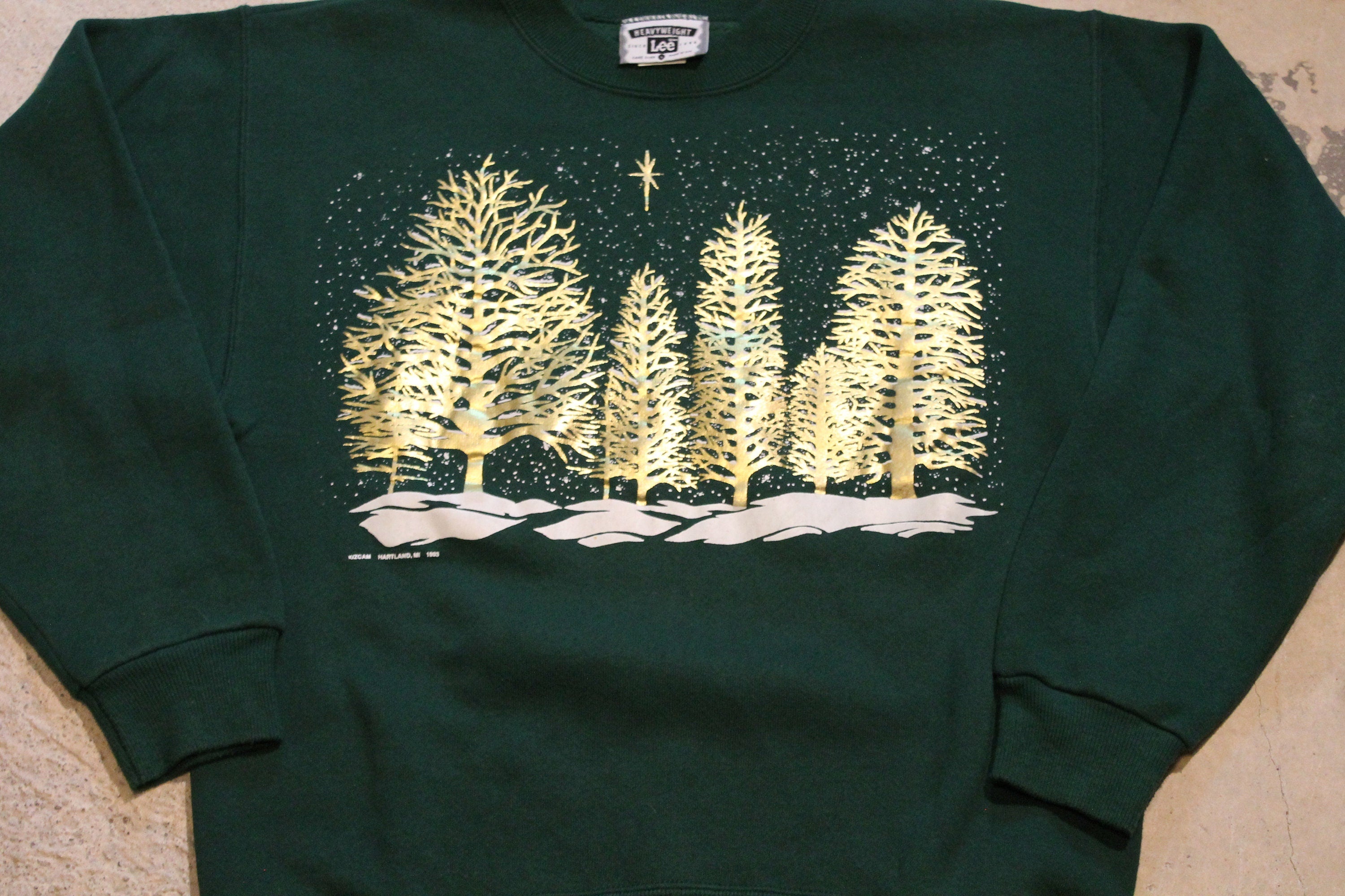 Vintage 1990s Winter Scenic Graphic Crewneck Sweater , Christmas Sweater , Forest Print , Wilderness , Lee Heavyweight