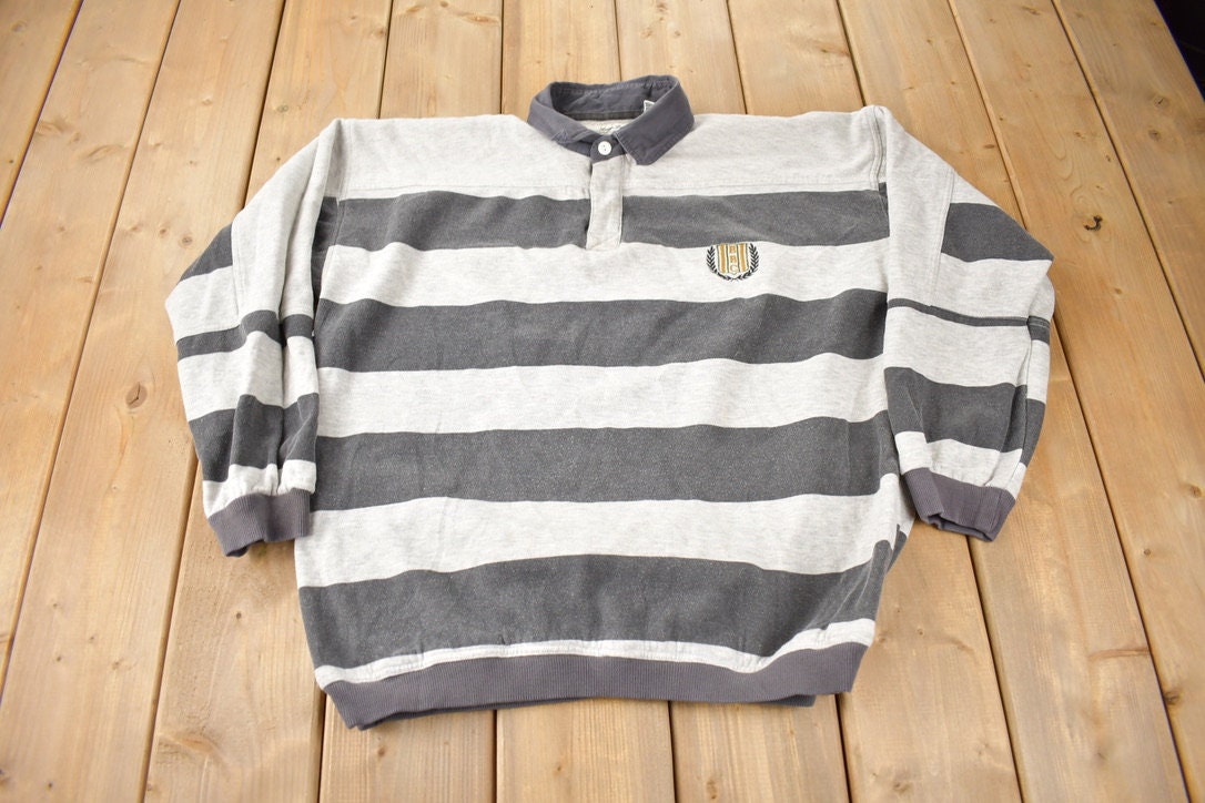 Vintage 1990s Bugle Boy Striped Rugby Style Sweatshirt Size XL