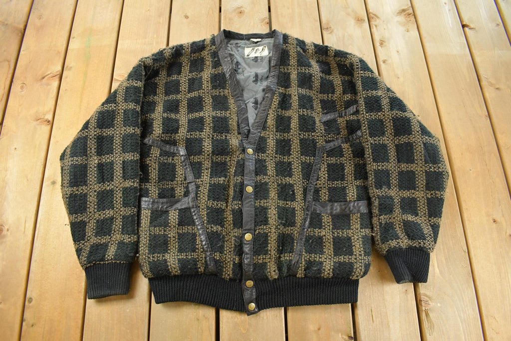 Vintage 1980s Trutus Biancaria Insulated Knit Cardigan Sweater Jacket Men's Small