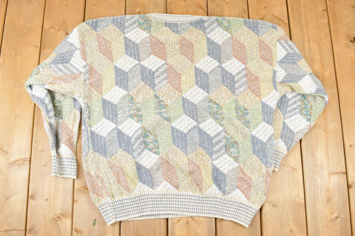 Vintage 1990s Idea Uomo Knit Crewneck Sweater Mens XL / Made In Italy / 90s Knitted Sweatshirt / Vintage Preppy Knits