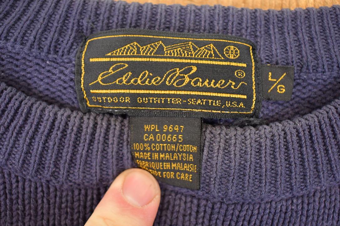Vintage 1990s Eddie Bauer Striped Knit Crewneck Sweater Men's L / 90s Knitted Sweatshirt / Vintage Preppy Knits