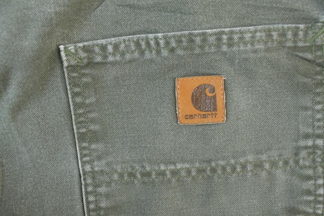 Vintage 1990s Olive Carhartt Wide Leg Denim Work Pants Size 38 x 32