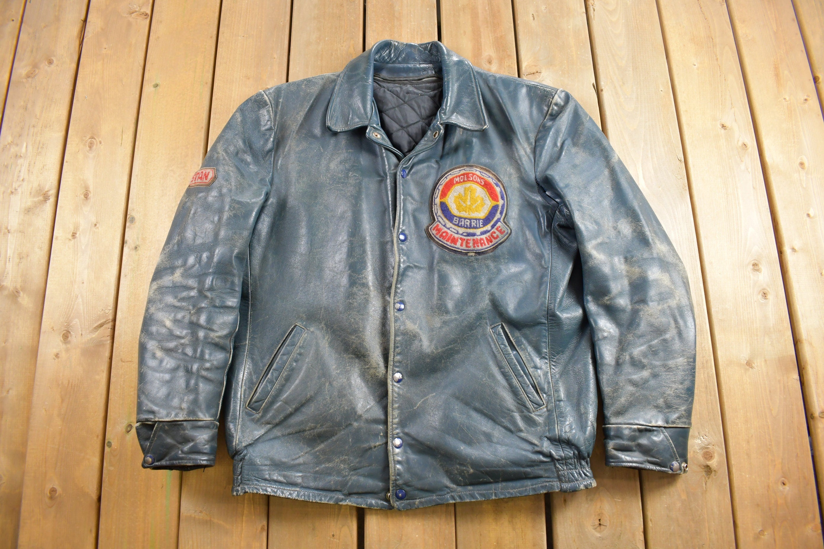 Vintage 1980s Molsons Maintenance Barrie Leather Jacket