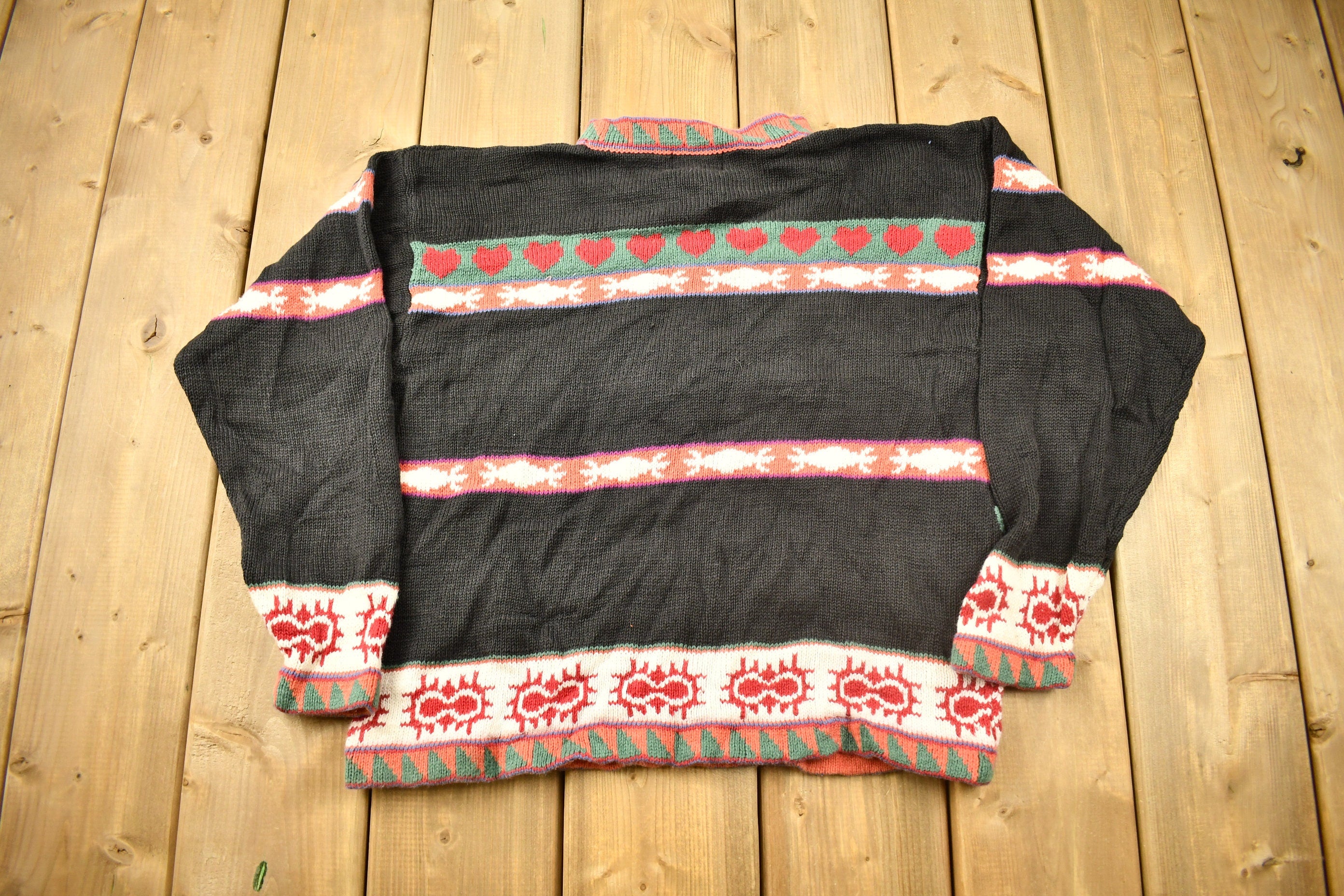 Vintage 1990s 62 East 3D Cable Knit Floral Sweater