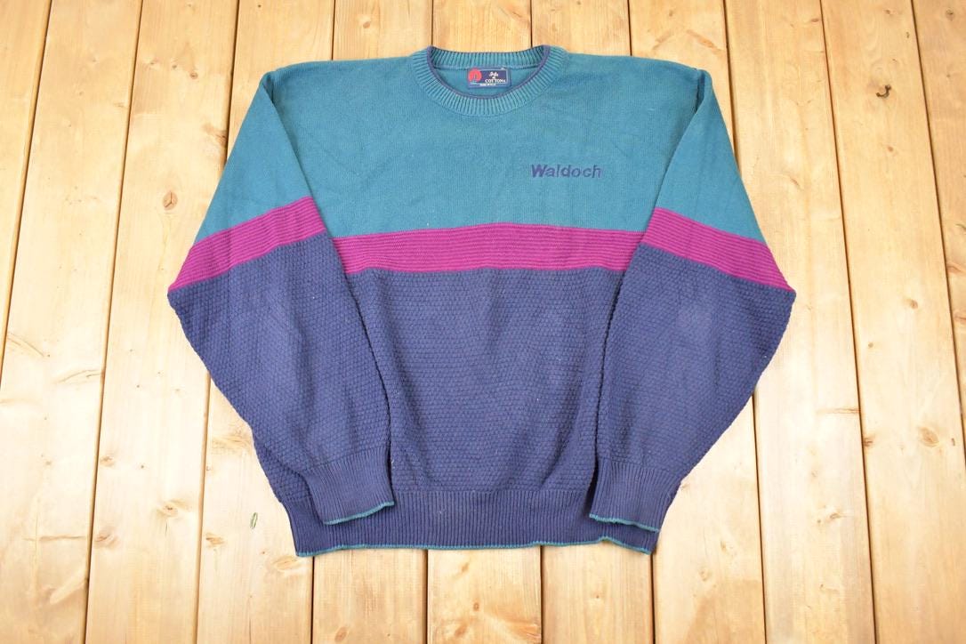 Vintage 1990s Isle Of Cotton Color Block Crewneck Sweatshirt Men's L
